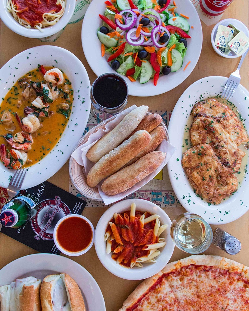 Mixed Italian Food at Pizza Restaurant in New Haven, Connecticut